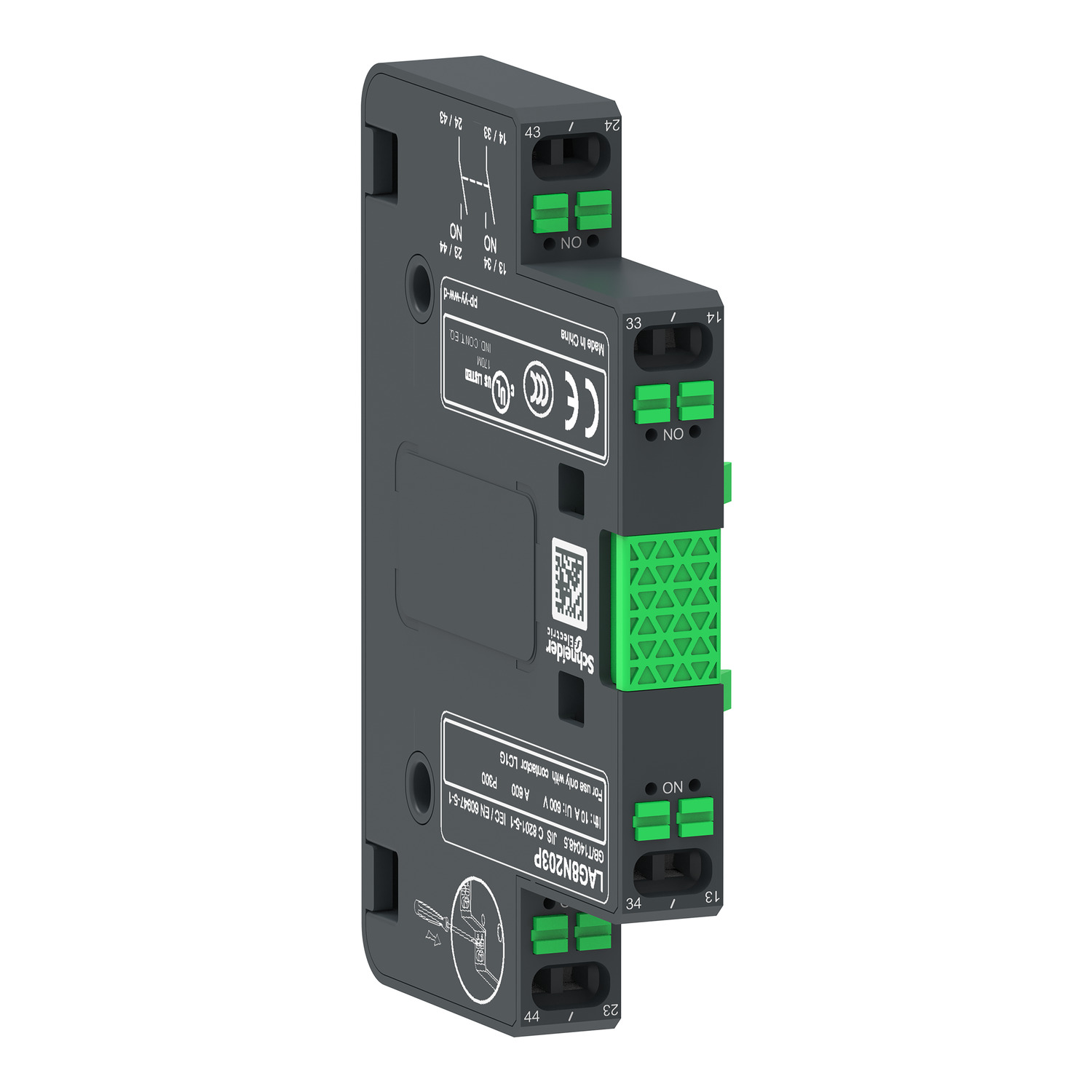 TeSys Giga Auxiliary Contact Block 2NO, Lateral Face Side Mounting, Push-In Terminals L1/R1
